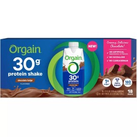 Orgain 30g Protein Shake, Chocolate Fudge, 11 fl oz, 18-pack