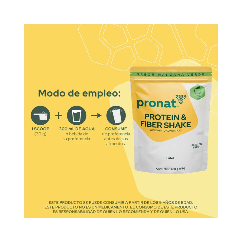 Suplemento Protein & Fiber Manzana Verde 450 Gr Pronat PN-1410