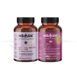 Nomuk | Kit Woman Hormo Balance y Pre Probiótics para Mujer, Suplemento con Raíces Adaptógenas de Shatavari, Maca, Schisandra y Ginseng, cepas probióticas y prebióticas Fortalece la Microbiota intestinal, Favorece la Salud Digestiva | Un mes de suministr