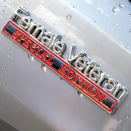 2 Pack Female Veteran Edition Car Emblem with 4 Adhesives, 3D Badge Decal for Trucks, Metal Stickers Replacement Compatible with Universal Vehicle, Army Veteran Gifts for Women (Silver & Red)