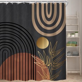 KOMLLEX Chic Abstract Shower Curtain for Bathroom Decor Boho Leaves Tropical Mid Century Simple Minimalist Fancy Modern Fabric Waterproof Polyester 12 Pack Hooks Brown Grey Shower Curtain 72Wx84H Inch