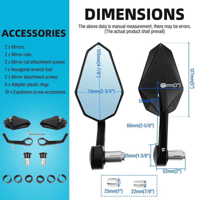 Motorcycle Bar End Mirrors Black CNC Bar End Mirrors for
