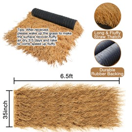XLX TURF Faux Thatch Grass Roll for Tiki Bar Hut, Fireproof Fake Hay Straw Mat Decor Patio Garden Party, Palapa Thatch Roofing