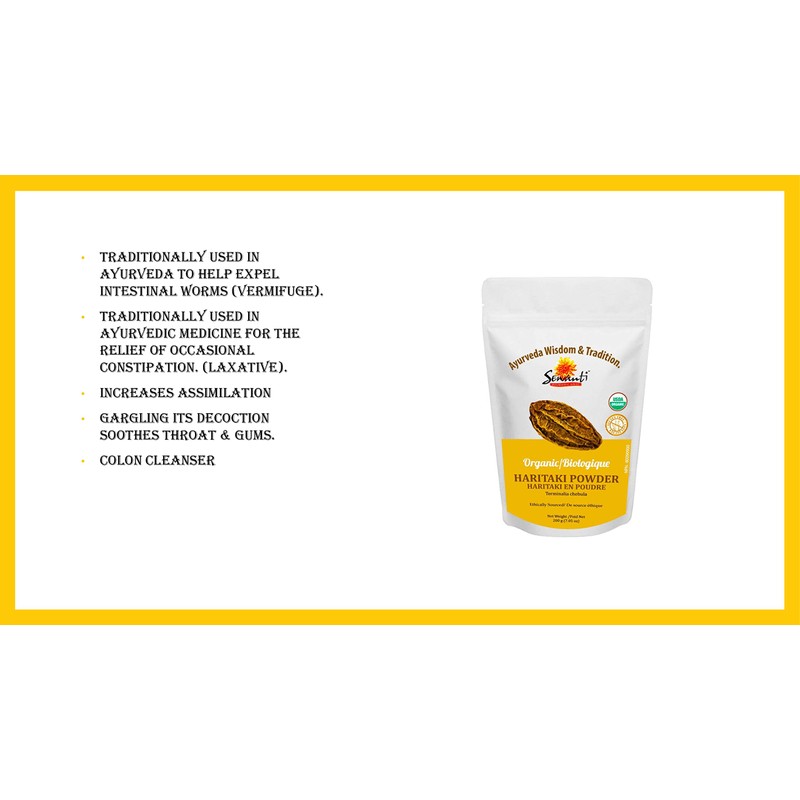 Organic Haritaki Powder 200g/ NPN 80090900/ Terminalia Chebula/Traditional laxative