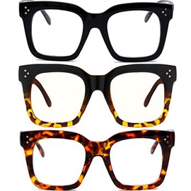 bullabulling Reading Glasses Blue Light Blocking,Retro Square Oversized Reading Glasses For Women Men Fashion Reader (Black/Gradient/leopard, 2.50)