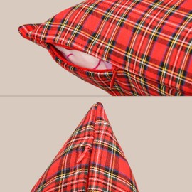 AOVNA 2 Pack Tartan Cushion Covers Christmas Cushion Covers Pillow Cases Red Scottish Check Cushions, 45cm x 45cm