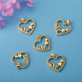 COGCHARGER 5 Pcs Heart Cubic Zirconia Pendant Heart with Star and Word Love Charm Pendant Golden for Jewelry Necklace Bracelet Making Crafts
