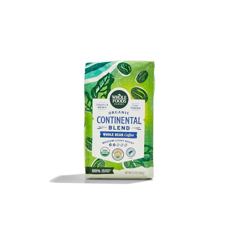WHOLE FOODS MARKET Organic Whole Bean Continental Blend Coffee, 12