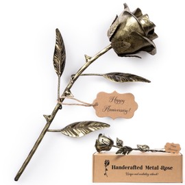 BESZONE 8 Year Anniversary Bronze Gift for Her - Metal Rose Gifts 8th Wedding Anniversary 19th 19 Year for Him Wife Husband Couples, Everlasting Rose Handcrafted Flower Stained Eternal Artwork Home Decor