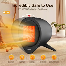 1500W Ceramic Heater, Small Space Heater, Mini Electric Heater for Indoor Use with 15H Timer, Overheat & Safety Tip-over Protection, Quiet Room Heater for Home and Office Use. (Black)