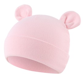 JANGANNSA Newborn Baby Hat Cotton Bear Beanie for Boys Girls Cute Infant Toddler Hats (Preemie-3 Months, Pink)