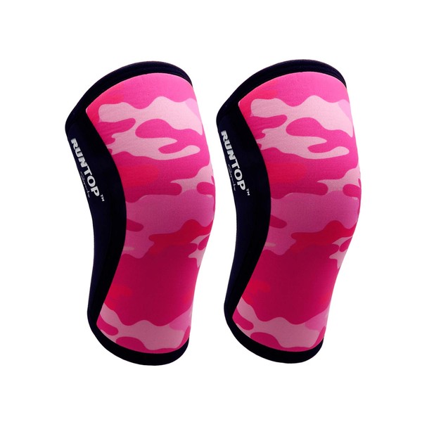 Rodilleras (1 par) de neopreno de 7 mm para rodilleras de compresión para sentadillas, entrenamiento cruzado, WODS, fitness, levantamiento de pesas, levantamiento de potencia, rodilleras para hombres y mujeres (L, camuflaje rosa)