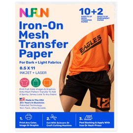 NuFun Activities Printable Iron-on Mesh Heat Transfer Paper for Light & Dark Fabrics, 10 Sheets 8.5 x 11 inch, Long Lasting, Durable, Professional Quality, Easy DIY, Non-Toxic, Made in The USA