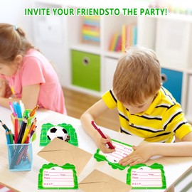 10Pcs Football Party Invitations for Kids,Party Invitations Kids Birthday Party Invitations with Envelopes, Double Sided Hero Theme Invites Cards for Birthday Boys Girls Party