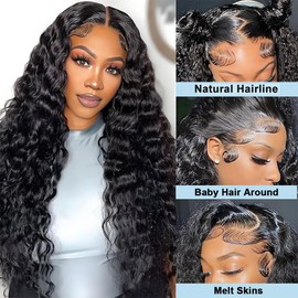 18 Inch Deep Wave Lace Front Wigs Human Hair 13x4 Middle Brown Lace Frontal Wig for Black Women 180% Density Wet and Wavy Wig with Baby Hair Natural Color