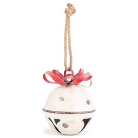RAZ Imports Yuletide Gathering 11" White Glittered Jingle Bell with Red Bow Ornament