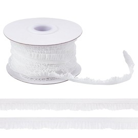 MAYJOYDIY 9.14mx10mm White Elastic Ruffle Lace Trim, Vintage Pleated Stretch Trim Edging Tulle Trimmings Fabric Ribbon for Home DIY Sewing Crafts Costume Embellishments