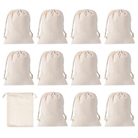 PATIKIL 7"x5" Coin Sacks Bag, 12 Pack Bank Coin Deposit Change Transit Bags Canvas Money Bag with Drawstring Gift Bag Style 2, Beige