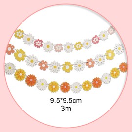 3 Streifen Gänseblümchen Girlande Geburtstag Deko Retro Boho Stil für Kindergeburtstag, Partydekoratio