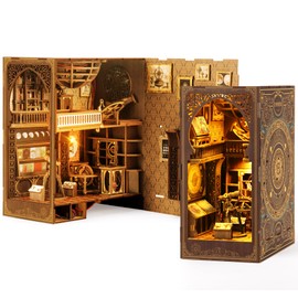 Book Nook Kit for Adult - THRIVINGIVAN DIY Miniature Model Build Dollhouse Kit 3D Wooden Puzzle with Sensor Led Light for Bookshelf Bookend Insert Decor Adults Teen Crafts