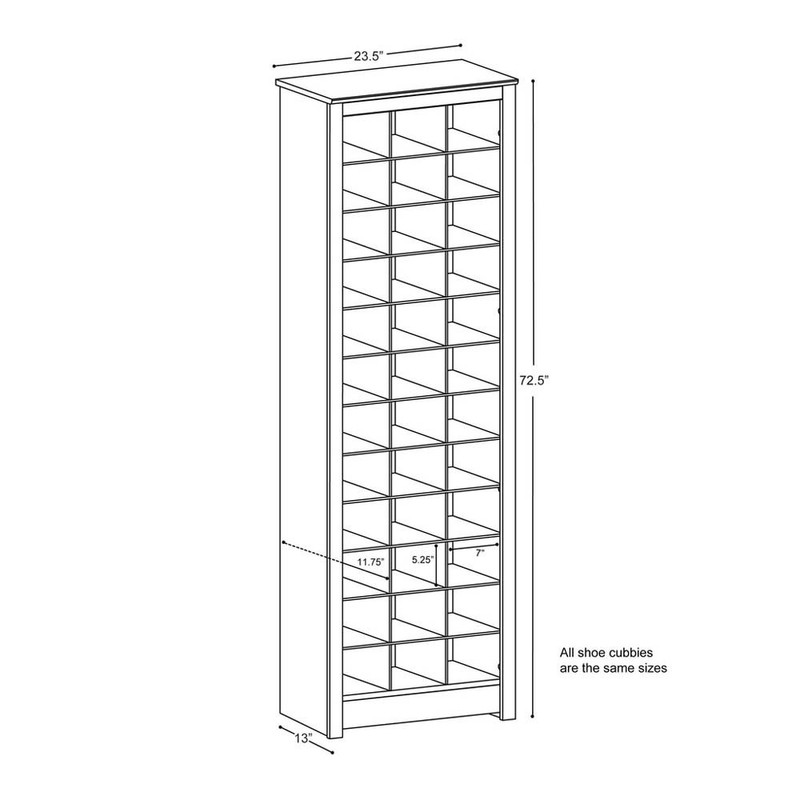 Prepac Space-Saving 36 Pair Shoe Storage Cabinet With Cubbies, 13"D