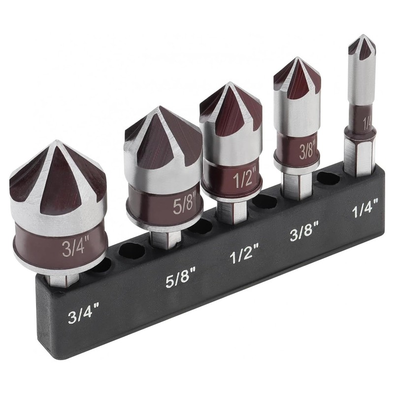 YUENTOEN 5 Pack Countersink Drill Bit Set for Metal, 1/4