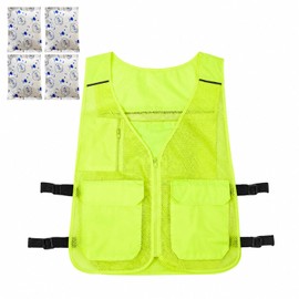 PAFHL Ice Pack Vest, Made in Japan, 4 Ice Packs, Heatstroke Prevention, Work Clothes, Mesh Vest, Cooling, Summer, Cooling, Fishing, Heat Protection, Wear for Work, neongreen