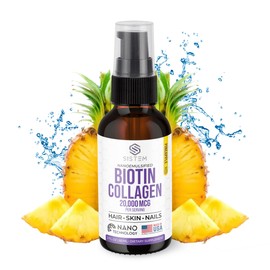 Sistem Extra Strength Liquid Biotin & Collagen, Hair, Skin, and Nails Vitamins, Joint Support Supplement, Liquid Collagen for Women, Pineapple Flavor