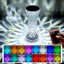Crystal Table lamp, RGB Touch Control Diamond Table lamp, 16 Color Changing Romantic Rose Bedside Acrylic led Crystal Table lamp, Used for Bedroom Living Room, Children's Room, University Dormitory