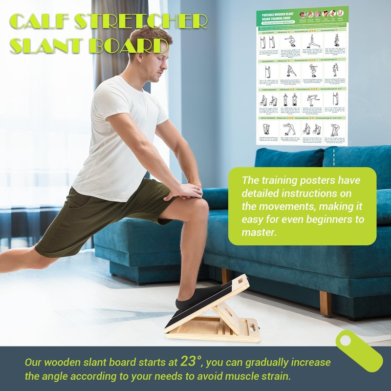 Slant Board for Calf Stretching, Adjustable Portable Wooden Incline Board