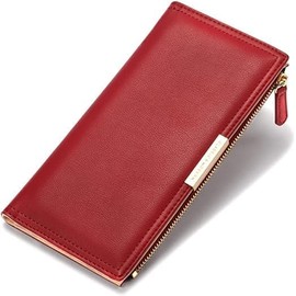 Generic Ultra Slim Wallet Leather RFID Blocking Credit Card Holder Bifold Clutch Coin Zipper Travel Long Purse for Women Girls…, Glamour red