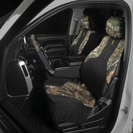 Realtree Camo Seat Cover Full Set | Low Back Seat Covers | Floor Mats | Wheel Covers | Waterproof Seat Covers for Car Trucks SUVs (Browning | Edge 5pc)