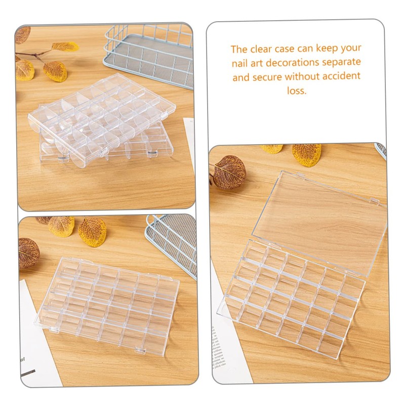 Ipetboom 2Pcs Transparent Nail Art Organizer Boxes with Compartments Storage