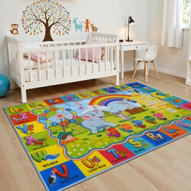 STARUIA Kids Rug for Playroom, 3x5 ABC Rugs for Kids Play Mat Children Bedroom, Educational Rugs with ABC Alphabet Animals Numbers Months, Non-Slip ABC Carpet for Classroom Nursery Daycare(39"X59")