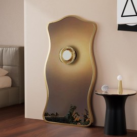 COOL2DAY Irregular Wavy Wall Mirror,47"x22"Asymmetrical Wall Mirror,Aluminum Alloy Frame Large Abstract Modern Unique Shape Full Length Mirrors for Living Room Bathroom Bedroom Entryway Hallway