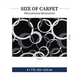 YIHOUSE Washable 5x7 Area Rugs for Living Room, Modern Black and White Rug for Bedroom Non Slip Low Pile, Modern Circle Pattern Carpet for Dining Room Playroom Home Office Decor