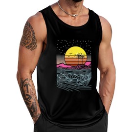 Tank Tops Men Beach Summer Tropical Hawaii Vacation Plam Tree Sleeveless Shirts for Men Workout Graphic Muscle Casual Black Mens Tank Top