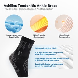 INDEEMAX 2 Pack Ankle Brace for Sprained Ankle, Arch Support Compression Sleeve Socks for Women & Men, Achilles Tendonitis Brace Wraps for Plantar Fasciitis, Foot Swelling Relief (Black, X-Large)