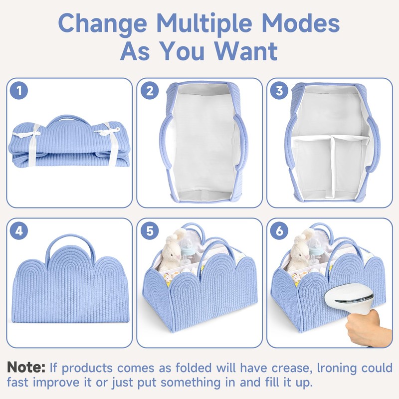 Maxuni Cotton Rope Diaper Caddy Basket Blue