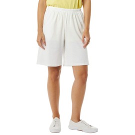 AmeriMark Bermudas atléticas de cintura elástica completa para mujer, 100% algodón, pantalones cortos de golf con bolsillos, Blanco, 4G Grande
