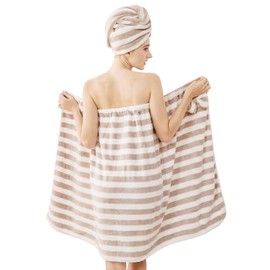 Bath Wrap for Women,H HomeZzz Women Shower Wrap Lightweight Spa Bathrobe Comfortable Bath Towels Body Wrap Adjustable + Hair Drying Towel Set