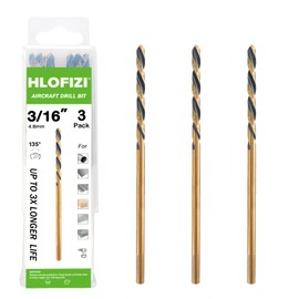 HLOFIZI 3/16 x 8 Inch Extra Long Drill Bits (3 Pack), Aircraft Drill Bit Black and Gold M2 HSS for Wood, Plastic, Thin Metal Sheet