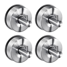 JOMOLA Suction Shower Hooks, No-Drill Bath & Spa Accessory, Brushed Steel Waterproof Wall Mount for Towels, Robes - Rustproof Strong Hold for Caravan, Gym, Home (4-Pack)
