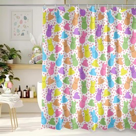 Kuyuayee Sping Easter Peeps Shower Curtain 72x72 Inch Bunny Shower Curtains for Bathroom with Hooks Spring Easter Bathroom Home Bath Decor Waterproof Fabric