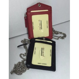 PAUL.W. NEW SET OF 2 LEATHER ID BADGE HOLDER RED/BLACK ZIPPERED LANYARD WITH NECK CHAIN