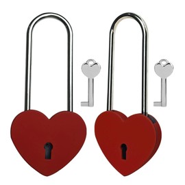 Gradleen 2PCS Single Heart Lock with Key 3.5 Inches,50mm Love Padlock Rubber Painting Red Metal Love Lock for Lovelock Bridge,Card Box,Jewelry Box,Diary Book,Handbag