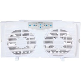 OPTIMUS F-5286 8" REVERSIBLE TWIN WINDOW FAN WITH THERMOSTAT