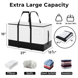 StorageWorks 8 Pack Extra Large Moving Bags, Heavy Duty Storage Packing Tote for Clothes, Alternative to Moving Boxes, Collapsible Moving Supplies with Reinforced Handles, White and Black