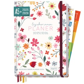 Häfft® Educator Planner 2025/2026 A5+ "Wild Flower" Hardcover Educator Calendar, Nursery Planner with 1 Week on 2 Pages for Organisation, Motivation and Inspiration - Sustainable & Climate Friendly