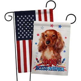 Breeze Decor Patriotic Long Hair Dachshund Garden Flag-Pack Dog Puppy Spoiled Paw Canine Fur Pet Nature Farm Animal Creature Applique House Banner Small Yard Gift Double-Sided, Made in USA